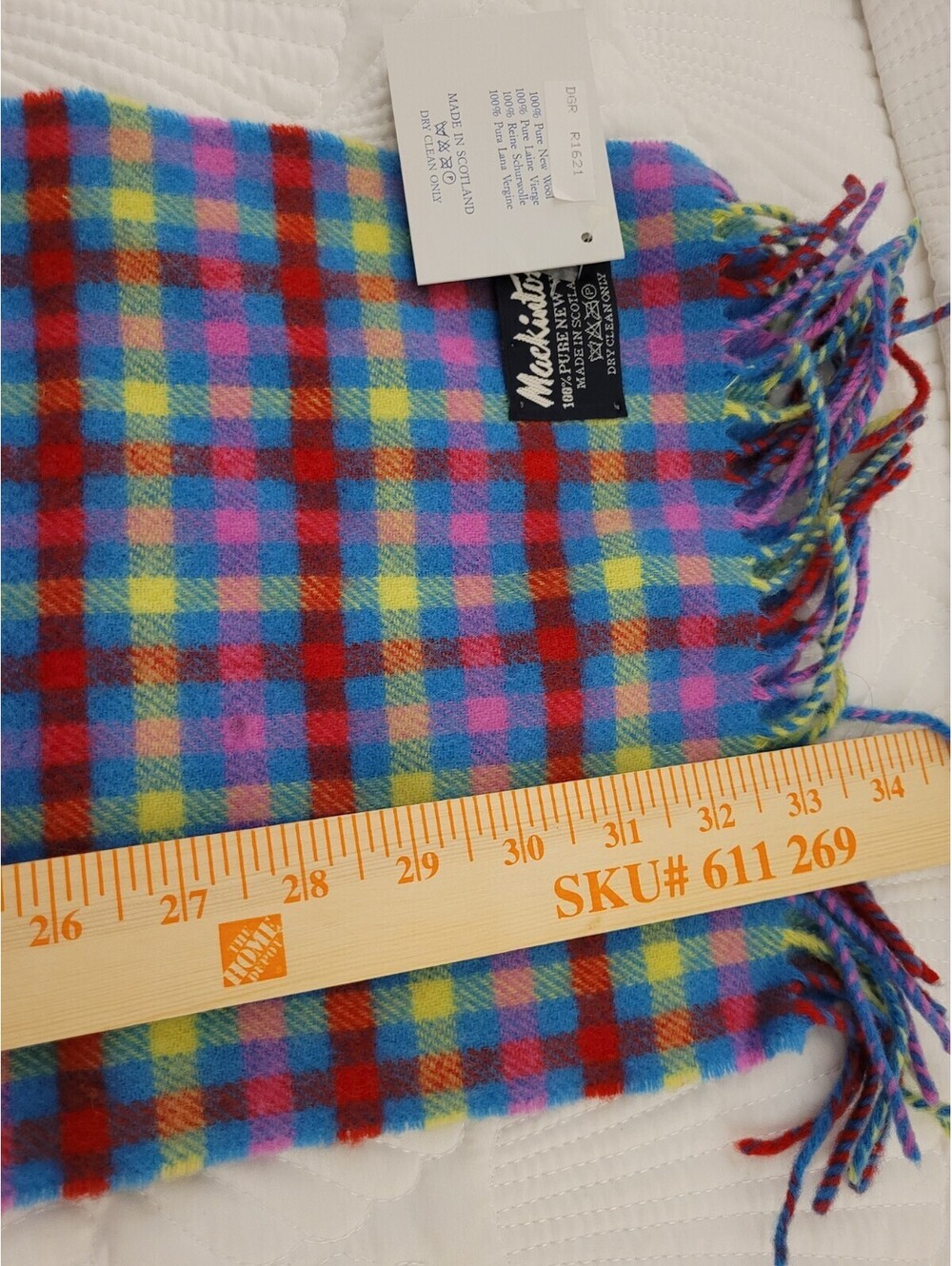 Mackintosh Scotland Lambswool Bright plaid scarf Fringe 66" x 10" Preppy NWT - Picture 3 of 4
